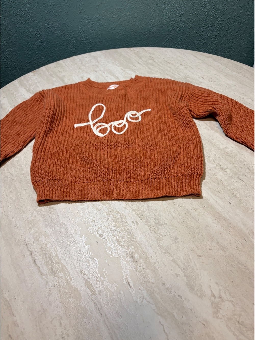 Cat & Jack Girls' Orange Knit Sweater with 'Boo' Detail Size 4T